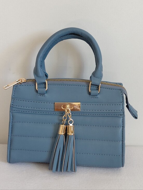 Handbags - Blue Gold Quilted Mini Handbag Tassels
